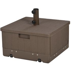 3-in-1 Outdoor Umbrella Base, Coffee End Table, Flower Box Planter, 175lbs Capacity Patio Umbrella Stand Table with Wheels and Handles, Brown