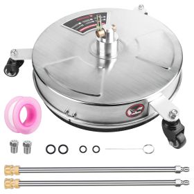 15in High Pressure Washer Flat Surface Cleaner 4000PSI Stainless Steel Disc Power Washer Broom with 3 Wheels 2 Washer Extension Wands 2 Replaceme