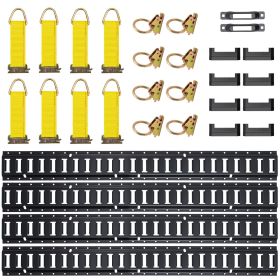 E Track Tie-Down Rail Kit, 30PCS 5FT E-Tracks Set Includes 4 Steel Rails & 2 Single Slot & 8 O Rings & 8 Tie-Offs with D-Ring & 8 End Caps
