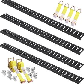E Track Tie-Down Rail Kit, 18PCS 5' E-Tracks Set Includes 4 Steel Rails & 8 O-Ring Anchors & 4 Tie-Offs with D-Ring & 2 Ratchet Straps