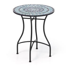 24 Inch Patio Bistro Table with Ceramic Tile Tabletop (Color: Blue)
